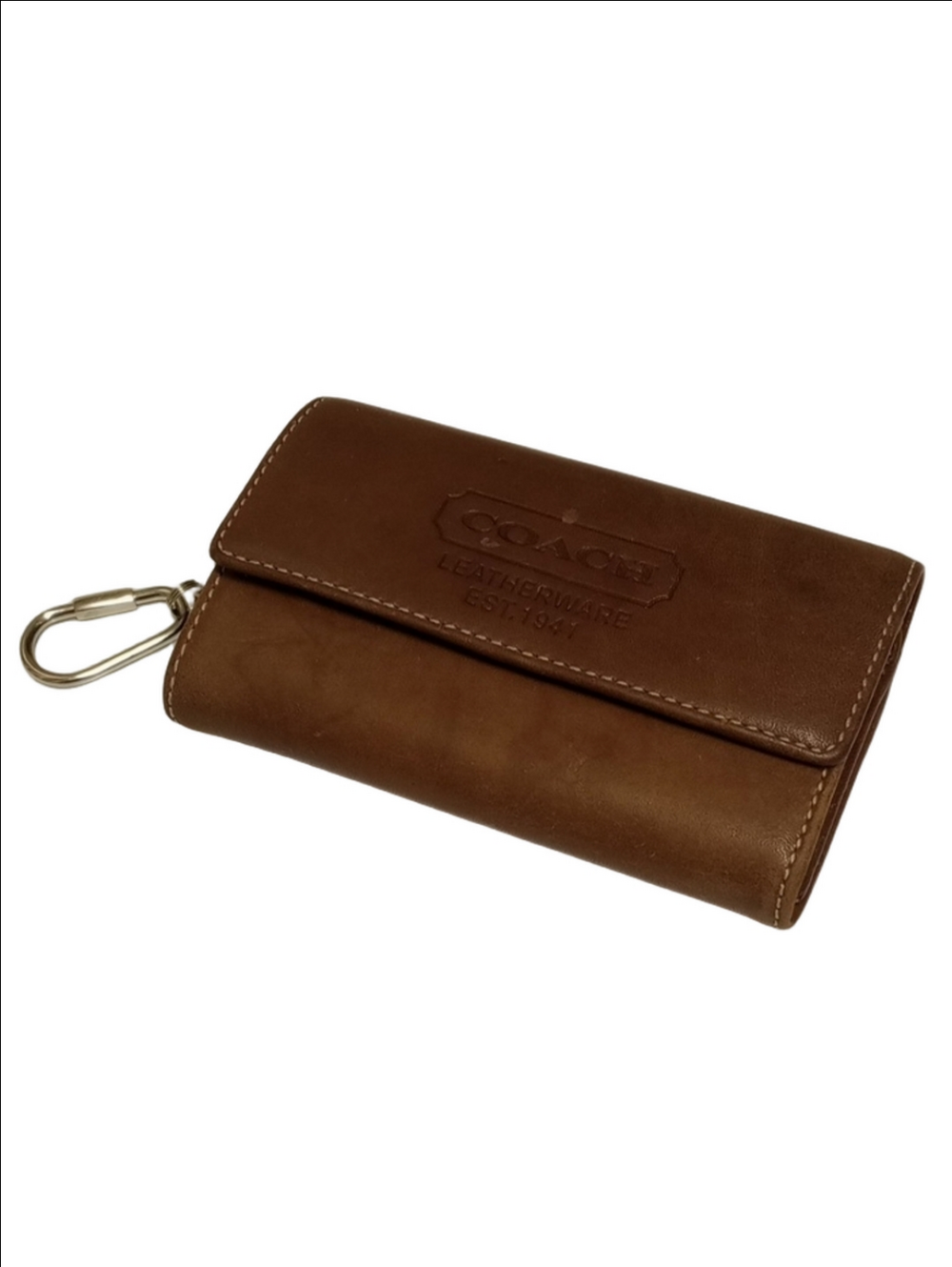COACH VINTAGE 90'S BROWN LEATHER WALLET WITH KEY RING - Picture 4 of 11